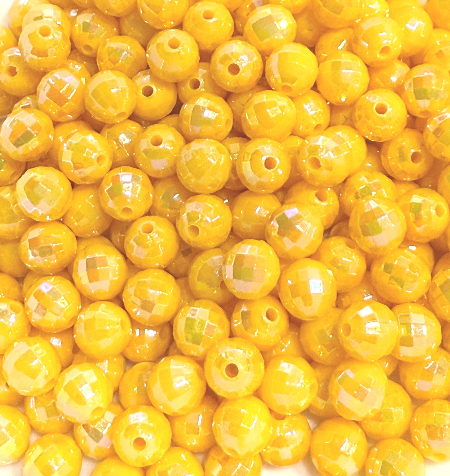 8 mm Opaque Dark Yellow AB Faceted Round "Disco" Acrylic Beads for Kids / Crafts - 30 Beads
