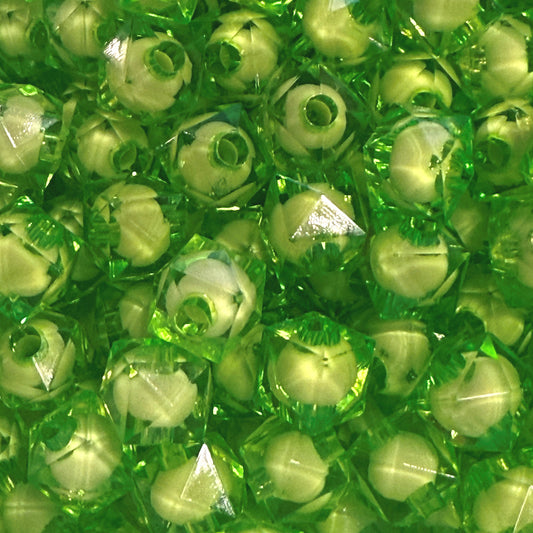 8 mm Transparent Lime Green with White Bead in Bead Faceted Cube/Square Acrylic Beads for Kids / Crafts - 30 Beads