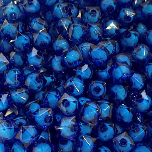 8 mm Transparent Blue with White Bead in Bead Faceted Cube/Square Acrylic Beads for Kids / Crafts - 30 Beads