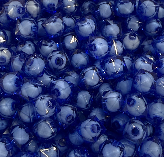 8 mm Transparent Medium Blue with White Bead in Bead Faceted Cube/Square Acrylic Beads for Kids / Crafts - 30 Beads