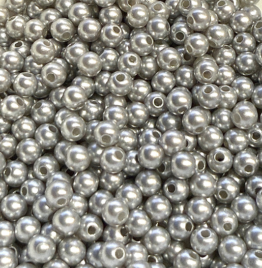 6 mm Silver Pearl Round Acrylic Beads for Kids / Crafts - 30 Beads