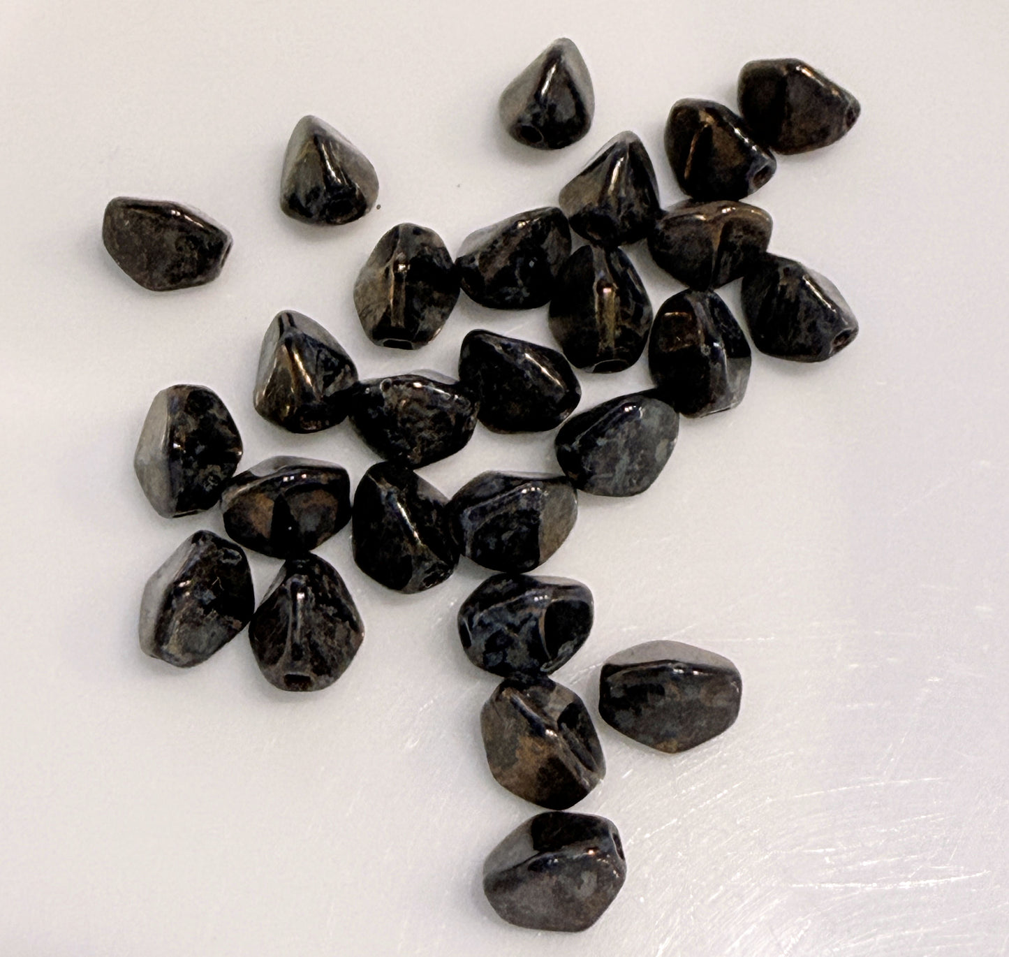 Czech Pressed Glass Faux Bronzite Glass Bead Lot - 119 Beads