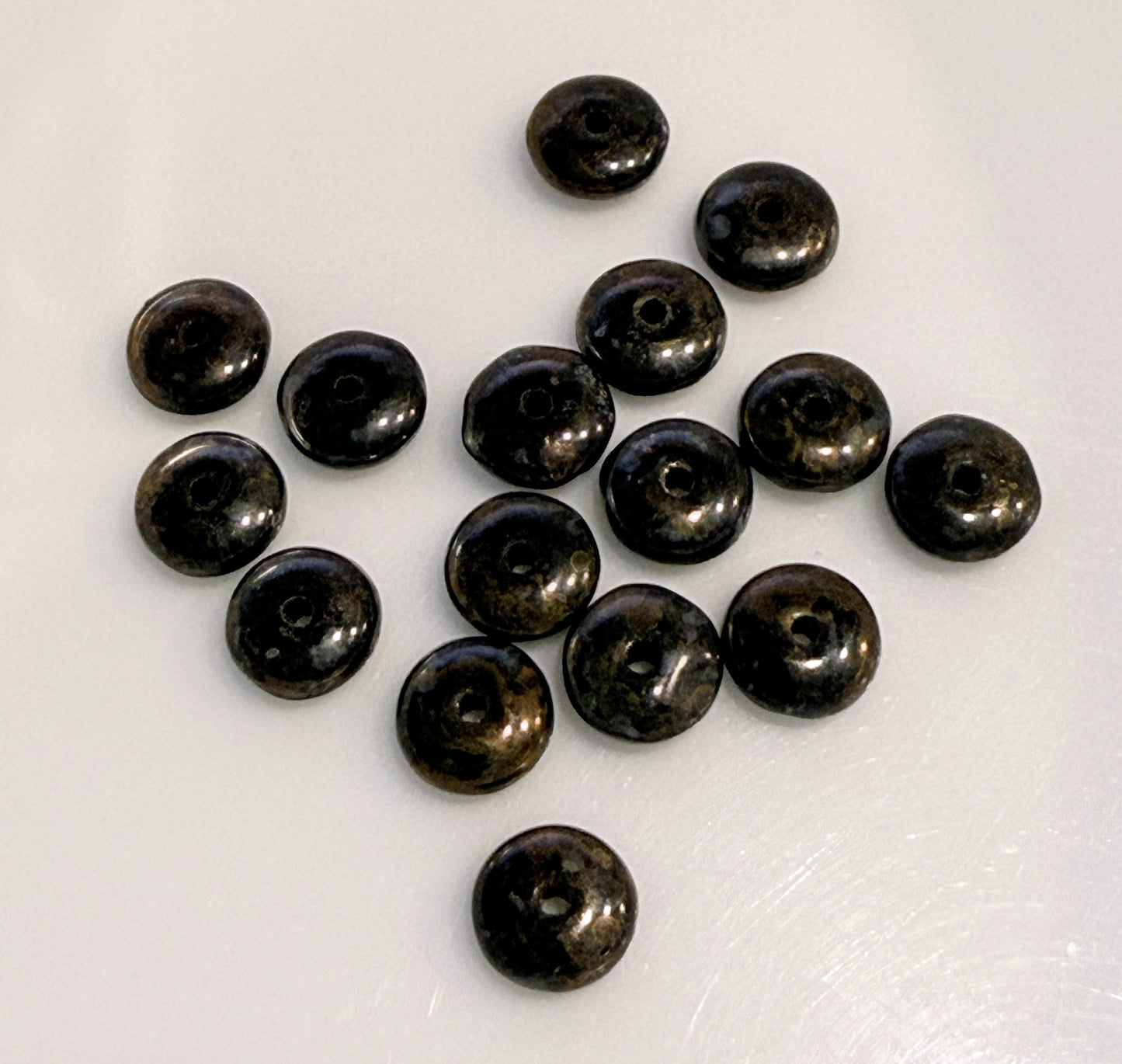 Czech Pressed Glass Faux Bronzite Glass Bead Lot - 119 Beads