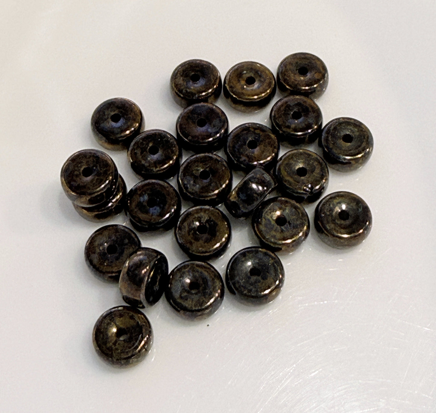 Czech Pressed Glass Faux Bronzite Glass Bead Lot - 119 Beads
