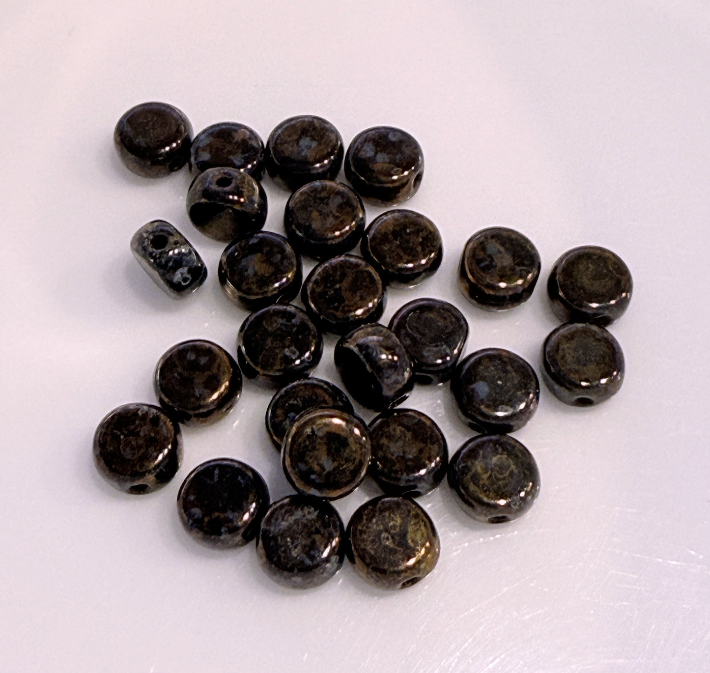 Czech Pressed Glass Faux Bronzite Glass Bead Lot - 119 Beads