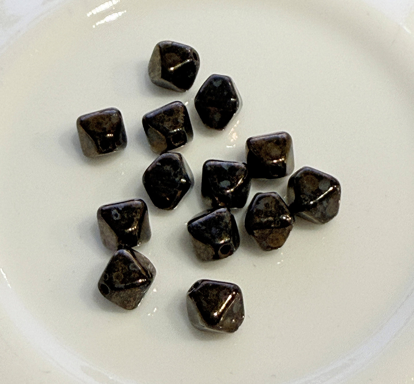 Czech Pressed Glass Faux Bronzite Glass Bead Lot - 119 Beads