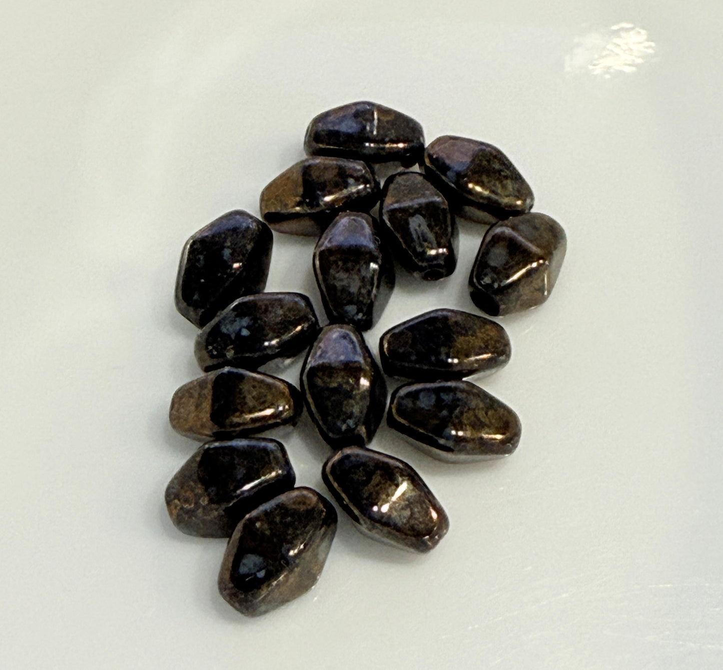 Czech Pressed Glass Faux Bronzite Leaf Beads, 5 x 14 mm - 9 Beads