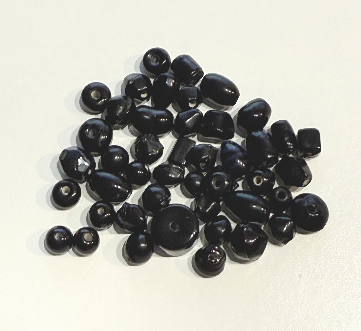 Black Glass Lampwork Beads, Various Sizes/Shapes - 45 Beads