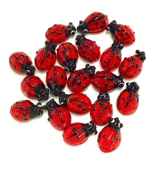 Ladybug / Ladybird Lampwork Glass Charm/Focal Bead, Approx. 16 x 10 x 7 mm