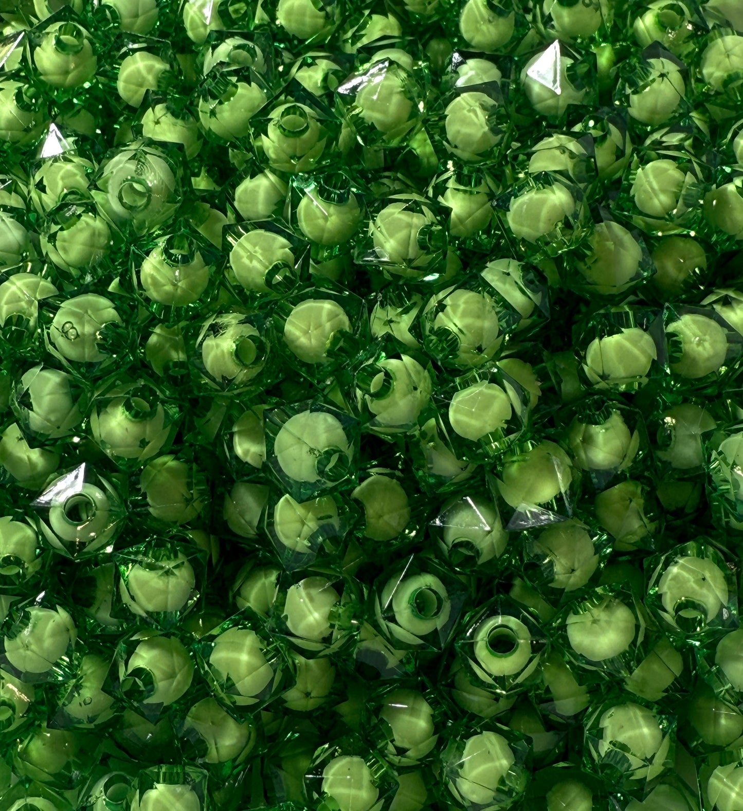8 mm Transparent Green with White Bead in Bead Faceted Cube/Square Acrylic Beads for Kids / Crafts - 30 Beads