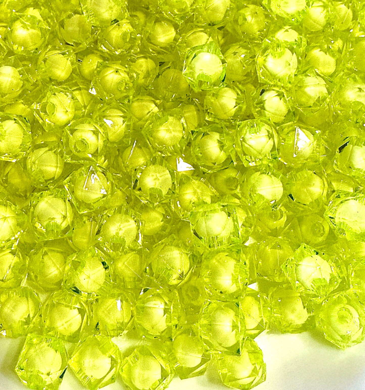 8 mm Transparent Light Lime Green with White Bead in Bead Faceted Cube/Square Acrylic Beads for Kids / Crafts - 30 Beads