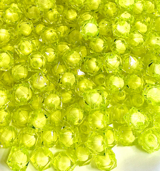 8 mm Transparent Light Lime Green with White Bead in Bead Faceted Cube/Square Acrylic Beads for Kids / Crafts - 30 Beads