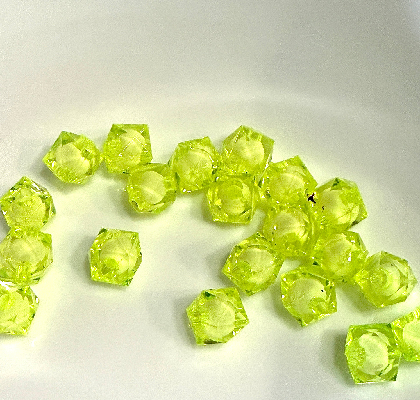 8 mm Transparent Light Lime Green with White Bead in Bead Faceted Cube/Square Acrylic Beads for Kids / Crafts - 30 Beads