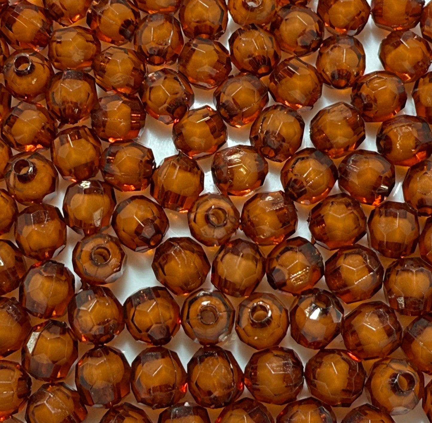 8 mm Transparent Brown with White Bead in Bead Faceted Round Acrylic Beads for Kids / Crafts - 30 Beads