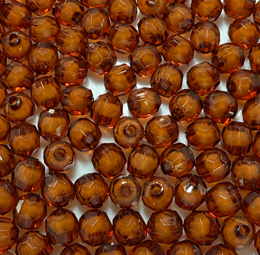 8 mm Transparent Brown with White Bead in Bead Faceted Round Acrylic Beads for Kids / Crafts - 30 Beads