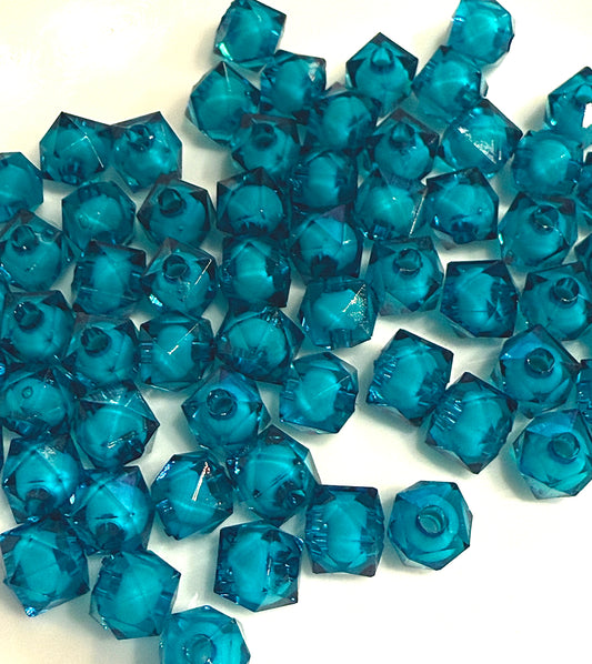 8 mm Transparent Turquoise Blue with White Bead in Bead Faceted Cube/Square Acrylic Beads for Kids / Crafts - 30 Beads