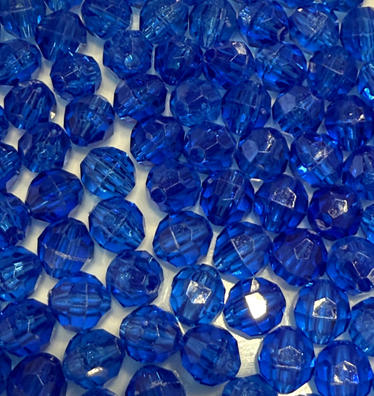 8 mm Transparent Blue Faceted Round Acrylic Beads for Kids / Crafts - 30 Beads
