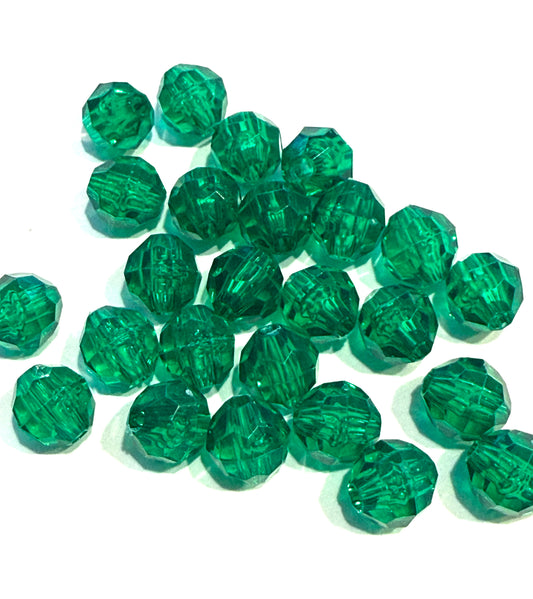 8 mm Transparent Green Faceted Round Acrylic Beads for Kids / Crafts - 30 Beads
