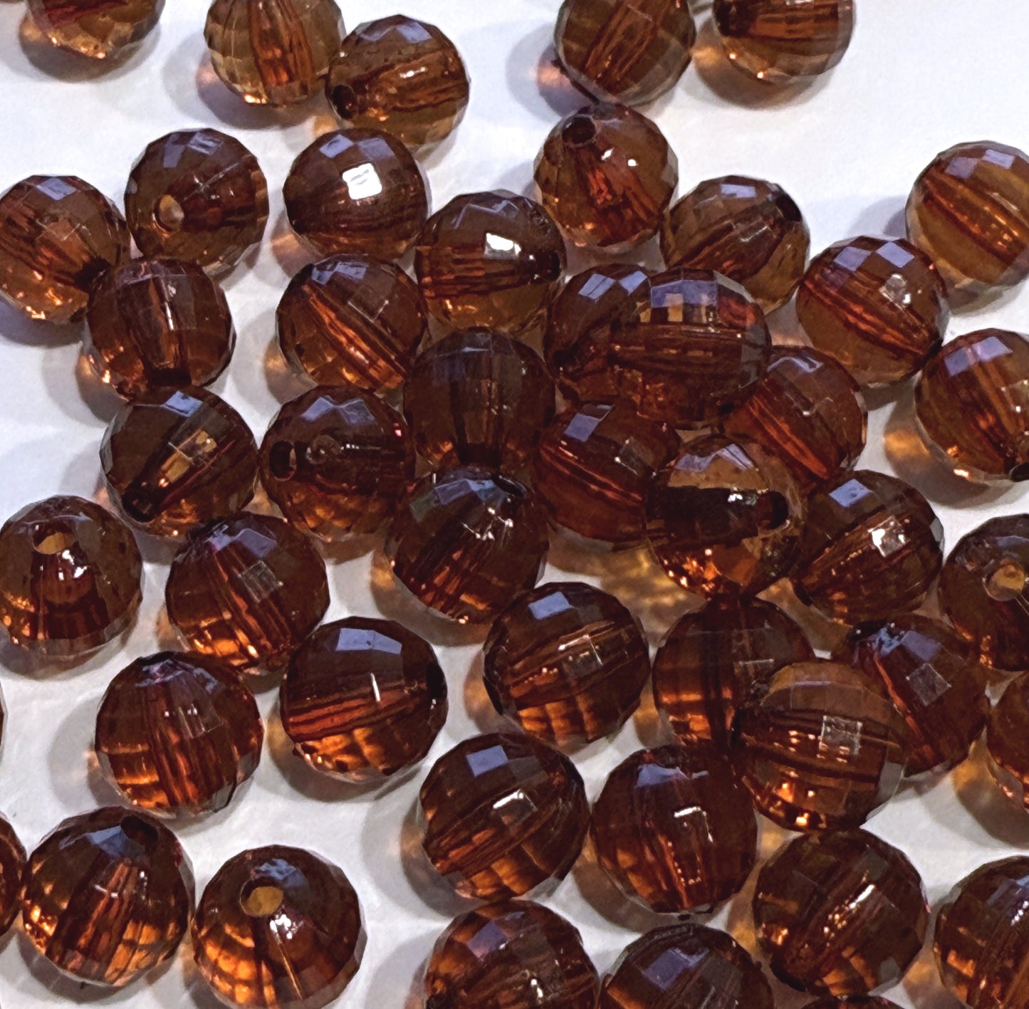 8 mm Transparent Brown Faceted Round "Disco" Acrylic Beads for Kids / Crafts - 30 Beads