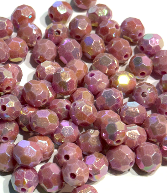 8 mm Opaque Pink AB Faceted Round Acrylic Beads for Kids / Crafts - 30 Beads