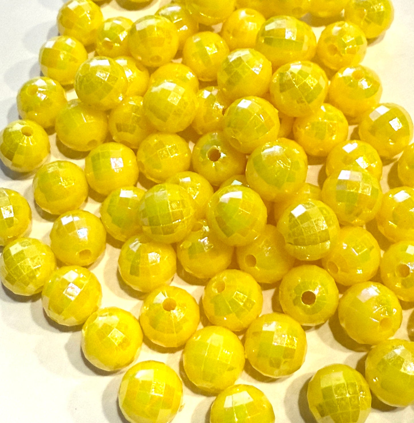8 mm Opaque Yellow AB Faceted Round "Disco" Acrylic Beads for Kids / Crafts - 30 Beads