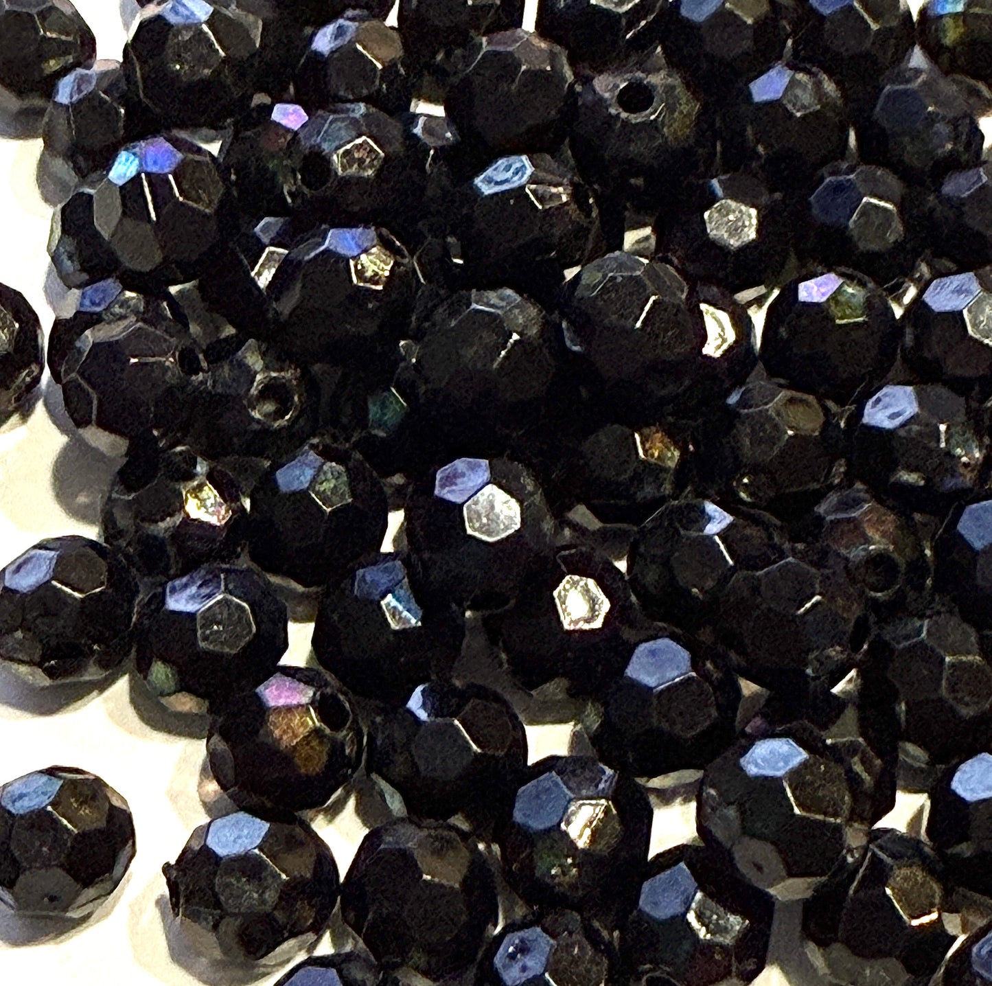 6 mm Opaque Black w/ some AB Effect Faceted Round Acrylic Beads for Kids / Crafts - 100 Beads