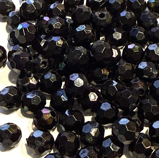 6 mm Opaque Black w/ some AB Effect Faceted Round Acrylic Beads for Kids / Crafts - 100 Beads