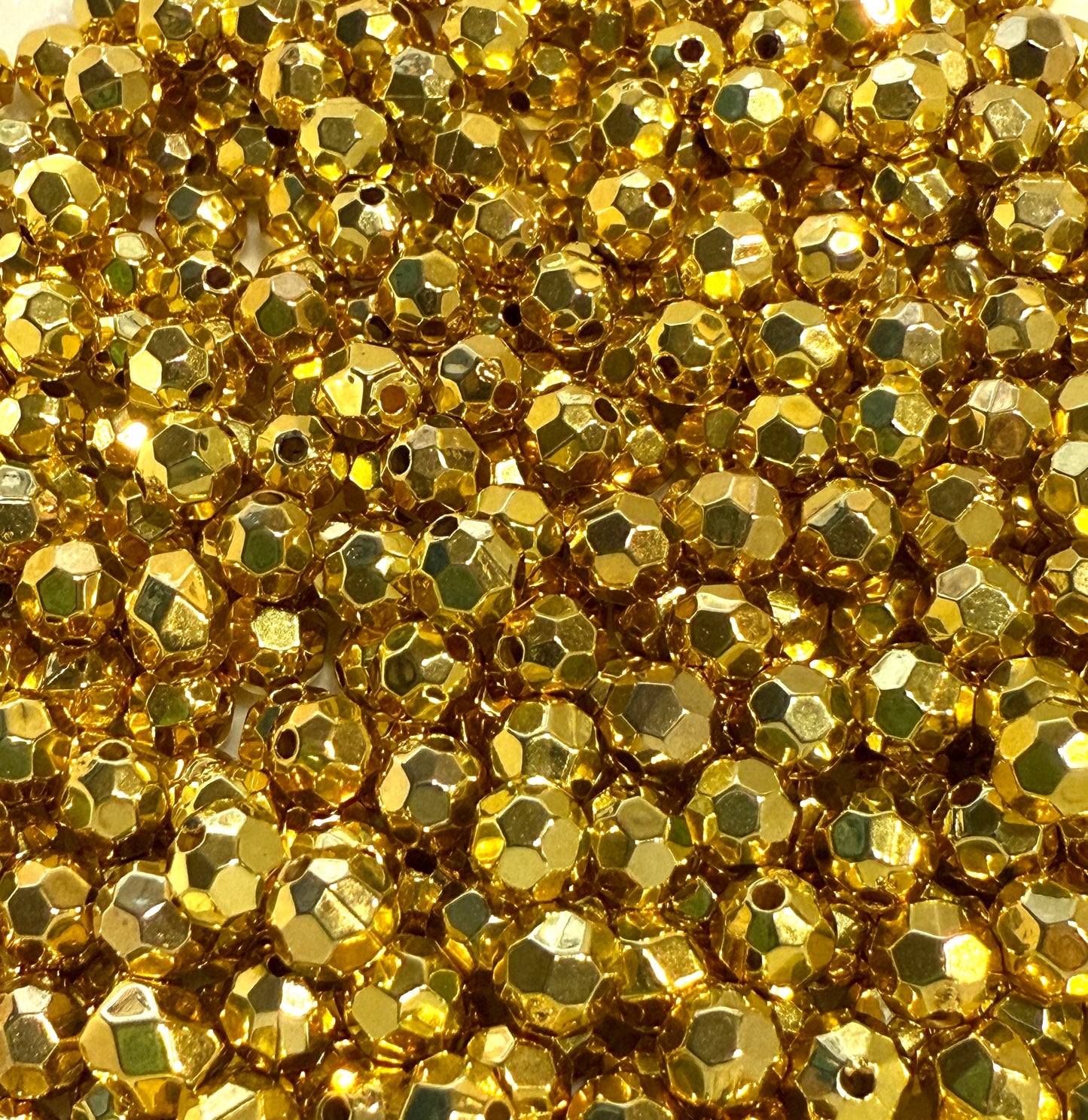 6 mm Gold Color Plated Faceted Round Acrylic Beads for Kids / Crafts - 100 Beads