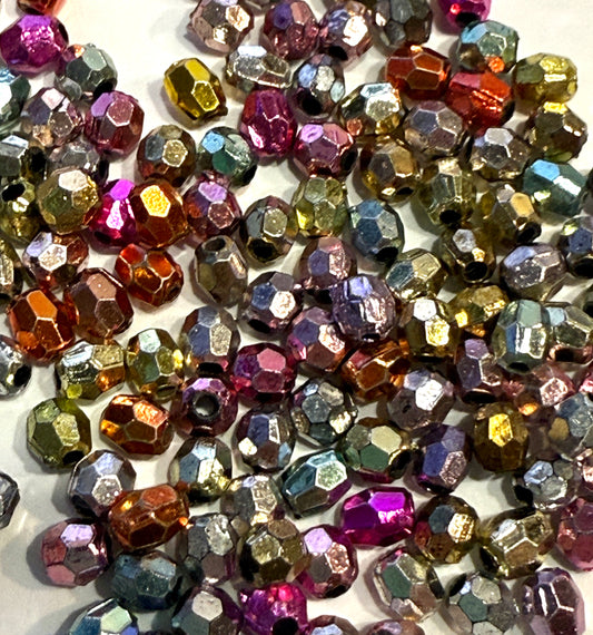 4 mm Multicolor Metallic Plated Faceted Round Acrylic Beads for Kids / Crafts - 100 Beads