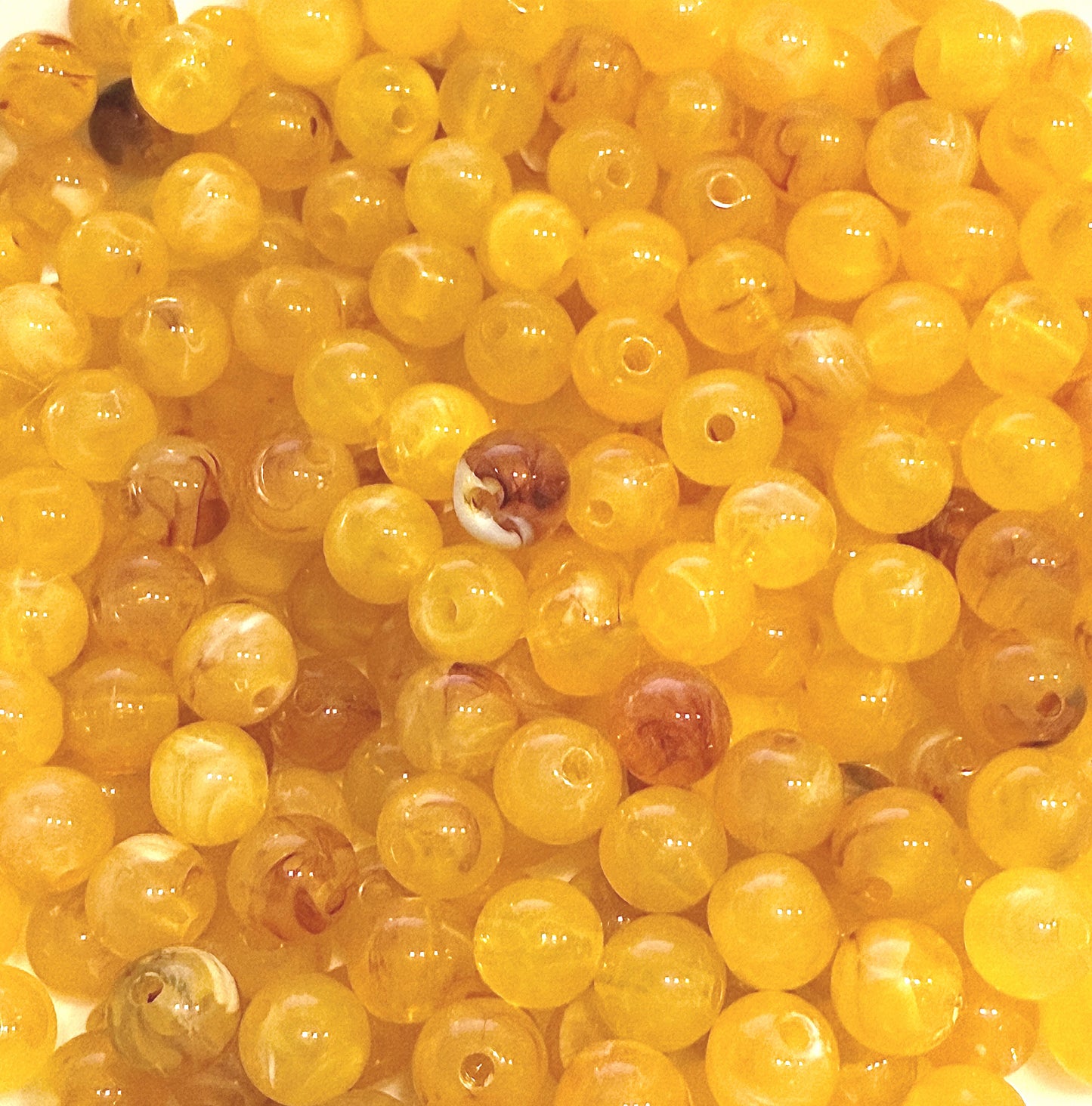 8 mm Translucent Marbled Yellow Round Acrylic Beads for Kids / Crafts - 30 Beads