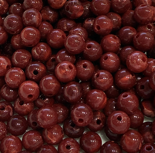 8 mm Opaque Marbled Dark Red Round Acrylic Beads for Kids / Crafts - 30 Beads