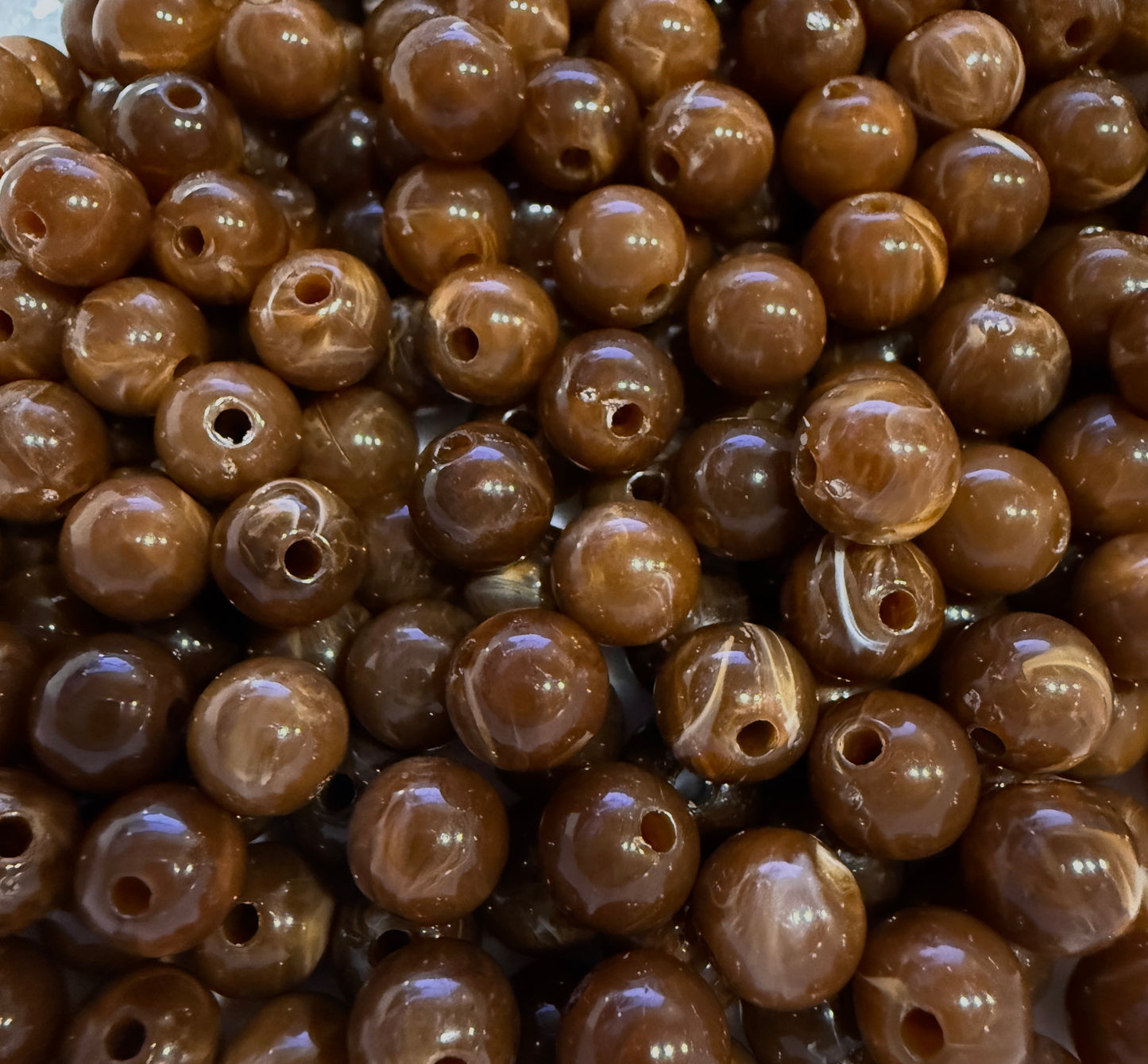 8 mm Marbled Coconut Brown Round Acrylic Beads for Kids / Crafts - 30 Beads