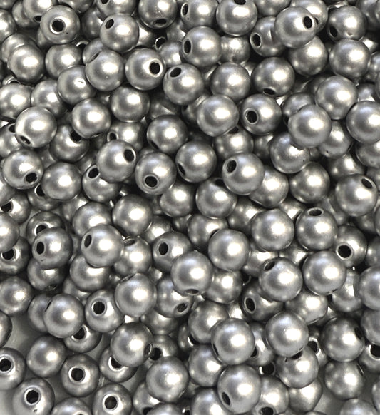 6 mm Matte Silver Round Acrylic Beads for Kids / Crafts - 100 Beads