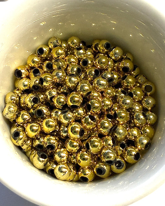 4 mm Large Hole Gold Round Acrylic Beads for Kids / Crafts - 100 Beads