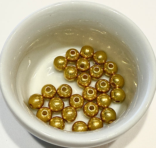 6 mm Dark Gold Plated Round Acrylic Beads for Kids / Crafts - 25 Beads