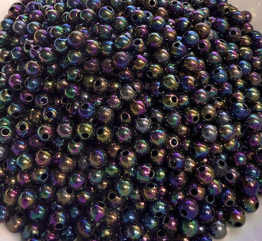 6 mm Opaque Black AB Round Acrylic Beads for Kids / Crafts - 100 Beads