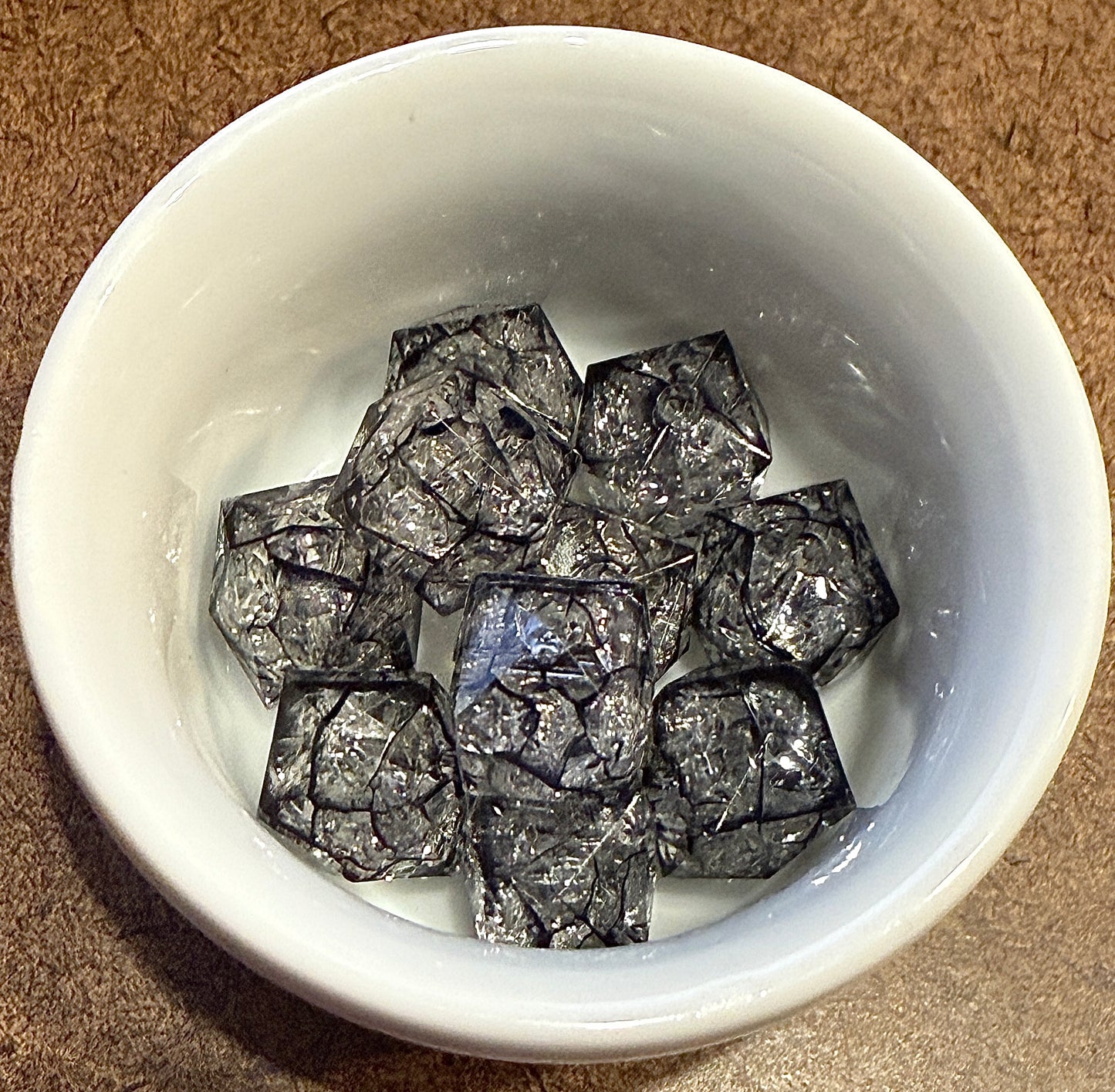 10 mm Transparent Clear Crackle w/ Black Drizzle Faceted Cube / Square Acrylic Beads for Kids / Crafts - 10 Beads