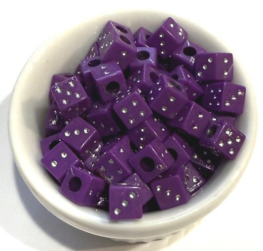 6 mm Opaque Dice Cube / Square Large Hole Acrylic Beads for Kids / Crafts - 25 Beads - Purple, Blue, Orange, Pink, Dark Blue, Yellow, Red or Green