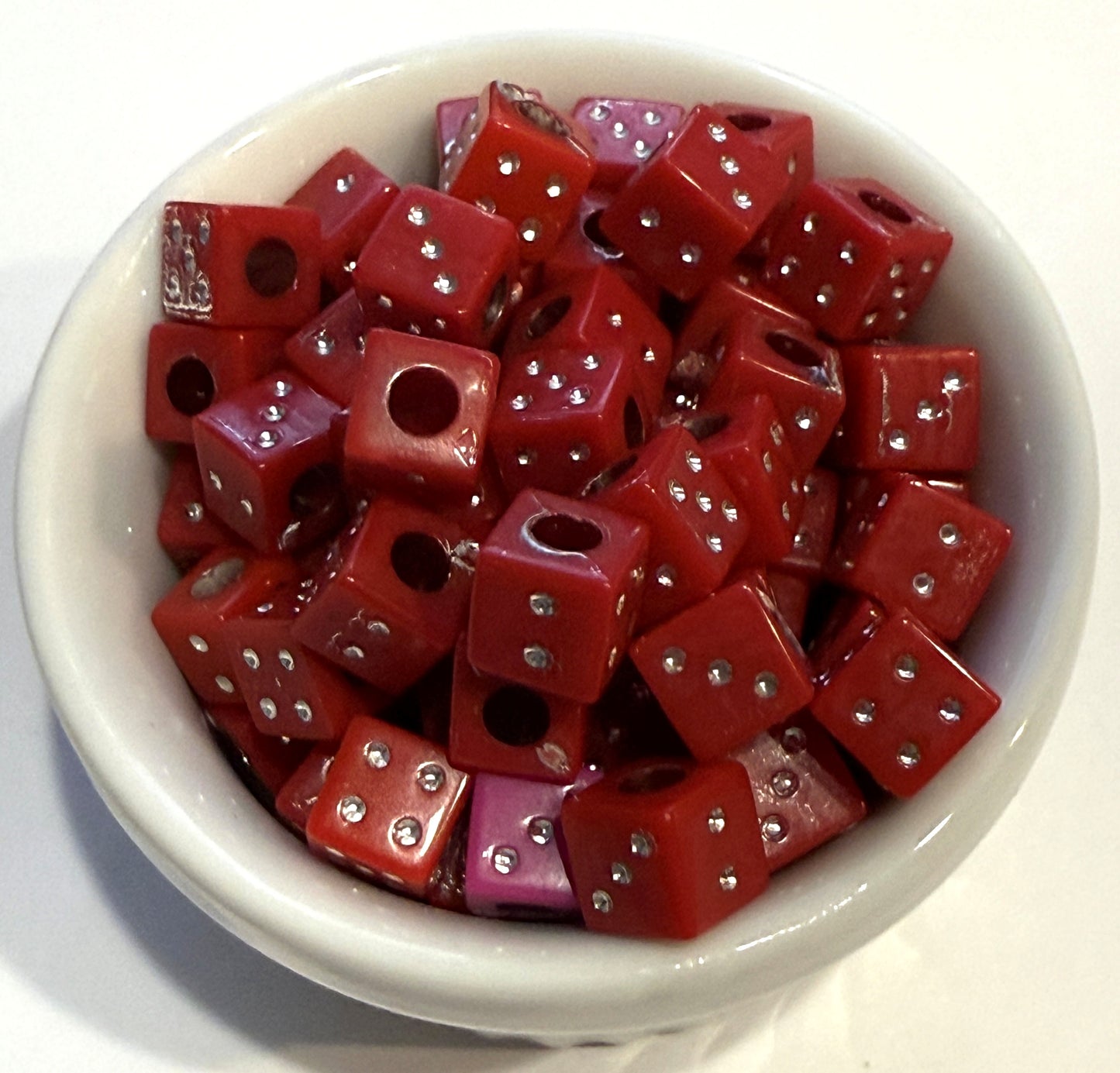 6 mm Opaque Dice Cube / Square Large Hole Acrylic Beads for Kids / Crafts - 25 Beads - Purple, Blue, Orange, Pink, Dark Blue, Yellow, Red or Green