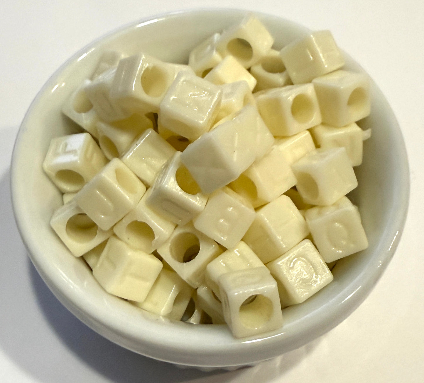 6 mm Opaque Pastel Alphabet Cube / Square Large Hole Acrylic Beads for Kids / Crafts - 20 Beads - Purple, Blue, Cream, Light Pink, Dark Pink, Yellow or Green