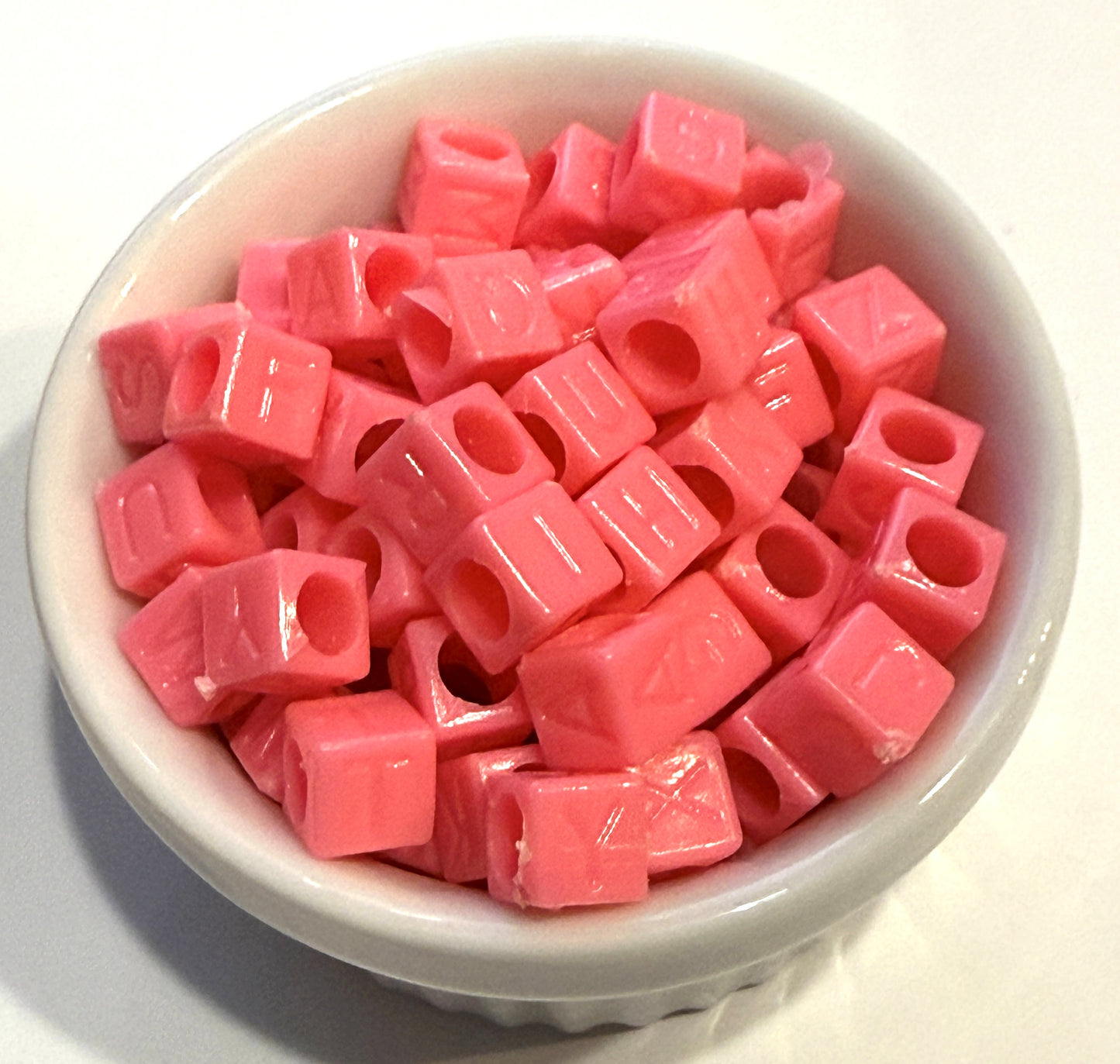 6 mm Opaque Pastel Alphabet Cube / Square Large Hole Acrylic Beads for Kids / Crafts - 20 Beads - Purple, Blue, Cream, Light Pink, Dark Pink, Yellow or Green