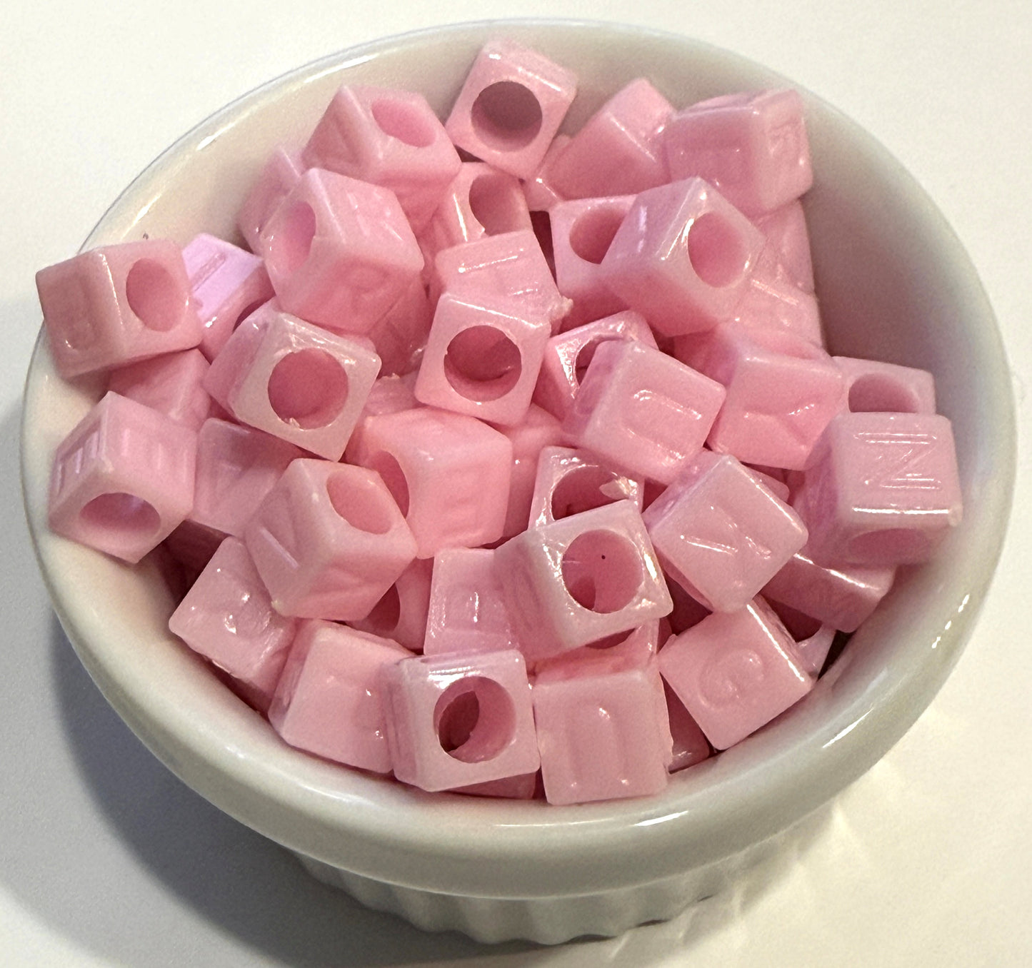 6 mm Opaque Pastel Alphabet Cube / Square Large Hole Acrylic Beads for Kids / Crafts - 20 Beads - Purple, Blue, Cream, Light Pink, Dark Pink, Yellow or Green