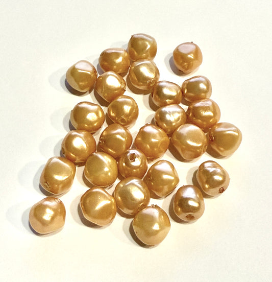 8 mm Gold Imitation Pearl Nugget Acrylic Beads for Kids / Crafts - 27 Beads