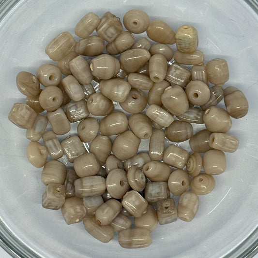 Beige / Tan Lampwork Glass Beads, Multiple Shapes 3.6-5 x 5-8.3 mm - 124 Beads