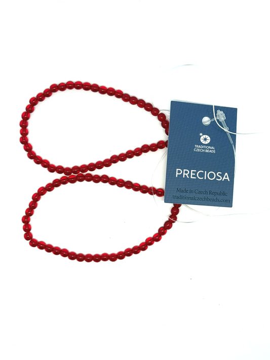 Czech Preciosa Transparent Ruby Red Round Glass Beads, 4 mm - 16-Inch Strand