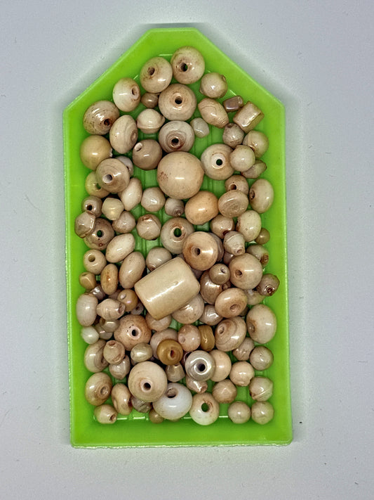 Beige / Tan Lampwork Glass Round Beads, 5.5 x 6.5 mm - 110 Beads