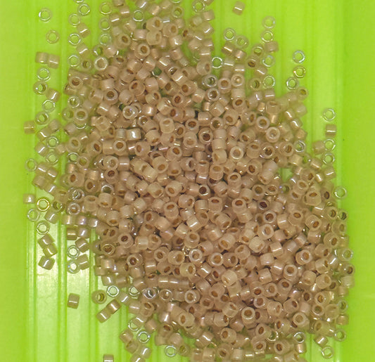 11/0 Beige / Tan / Flesh Translucent Lined Crystal AB Cylinder/Tube Beads, 5 gm