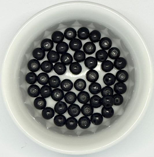 Black Coated IRREGULAR Round Glass Beads, 5 mm - 90 Beads