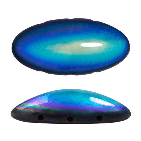 "New Athos®" par Puca® 23980-28701 Jet Black AB Podlouhlý plochý zadní 3-dírkový český korálek, 10 x 20 mm - 1 korálek