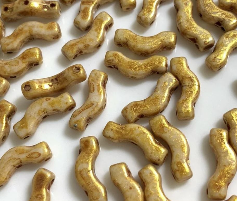 Pont tchèque 12 x 3 mm 02010-65322 Perles de verre beige curry/or - 20 perles